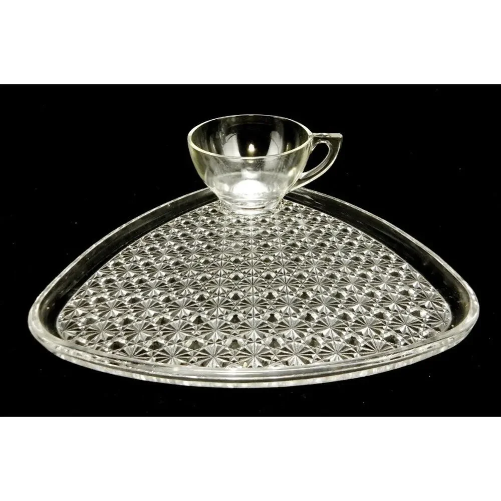 Vintage‎ Indiana Glass Daisy & Button Snack Set 12 Plates 12 Cups